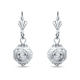Round Diamond Cut Dangling Ball Leverback Earrings 925 Sterling Silver