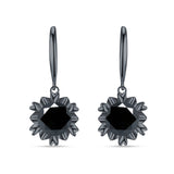 Round Cubic Zirconia Flower Heart Designer Fishhook Earring 925 Sterling Silver