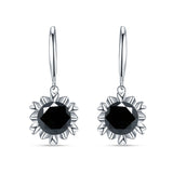 Round Cubic Zirconia Flower Heart Designer Fishhook Earring 925 Sterling Silver