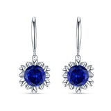 Round Cubic Zirconia Flower Heart Designer Fishhook Earring 925 Sterling Silver