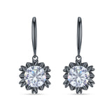 Round Cubic Zirconia Flower Heart Designer Fishhook Earring 925 Sterling Silver