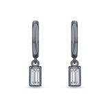 Emerald Cut Solitaire Dangling Hoop Earring Cubic Zirconia 925 Sterling Silver