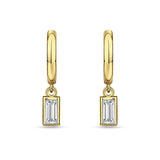 Emerald Cut Solitaire Dangling Hoop Earring Cubic Zirconia 925 Sterling Silver