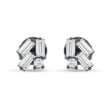 Four Stone Baguette & Round Cubic Zirconia Stud Earring 925 Sterling Silver