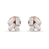 Four Stone Baguette & Round Cubic Zirconia Stud Earring 925 Sterling Silver