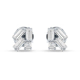 Four Stone Baguette & Round Cubic Zirconia Stud Earring 925 Sterling Silver