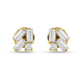Four Stone Baguette & Round Cubic Zirconia Stud Earring 925 Sterling Silver