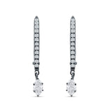 Dangle Hoop 22mm Leverback Earrings Round & Marquoise CZ 925 Sterling Silver