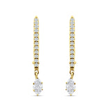 Dangle Hoop 22mm Leverback Earrings Round & Marquoise CZ 925 Sterling Silver