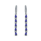 Drop Dangle Oblong Hoop Earring Pear Blue Sapphire CZ 925 Sterling Silver