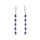 Drop Dangle Oblong Hoop Earring Pear Blue Sapphire CZ 925 Sterling Silver