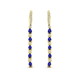 Drop Dangle Oblong Hoop Earring Pear Blue Sapphire CZ 925 Sterling Silver
