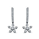 Dangle Drop Floral Star Hoop Earrings Cubic Zirconia 925 Sterling Silver