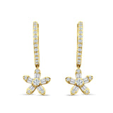 Dangle Drop Floral Star Hoop Earrings Cubic Zirconia 925 Sterling Silver