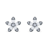 Minimalist 12.4mm Floral Stud Earrings Cubic Zirconia 925 Sterling Silver