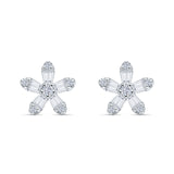 Minimalist 12.4mm Floral Stud Earrings Cubic Zirconia 925 Sterling Silver