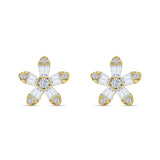 Minimalist 12.4mm Floral Stud Earrings Cubic Zirconia 925 Sterling Silver