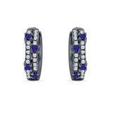 Minimalist 12.7mm Round CZ & Blue Sapphire CZ Hoop Earrings 925 Sterling Silver