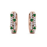 Minimalist 12.7mm Round CZ & Green Emerald CZ Hoop Earrings 925 Sterling Silver