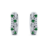 Minimalist 12.7mm Round CZ & Green Emerald CZ Hoop Earrings 925 Sterling Silver