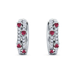 Minimalist 12.7mm Round CZ & Ruby CZ Hoop Earrings 925 Sterling Silver