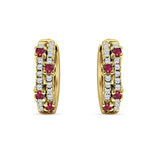 Minimalist 12.7mm Round CZ & Ruby CZ Hoop Earrings 925 Sterling Silver