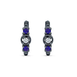 Minimalist 12mm Round CZ & Blue Sapphire CZ Trio Hoop Earrings 925 Sterling Silver