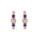 Minimalist 12mm Round CZ & Blue Sapphire CZ Trio Hoop Earrings 925 Sterling Silver