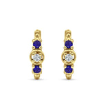 Minimalist 12mm Round CZ & Blue Sapphire CZ Trio Hoop Earrings 925 Sterling Silver