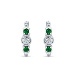 Minimalist 12mm Round CZ & Green Emerald CZ Trio Hoop Earrings 925 Sterling Silver