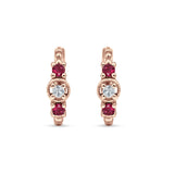 Minimalist 12mm Round CZ & Ruby CZ Trio Hoop Earrings 925 Sterling Silver