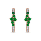 Minimalist 12.7mm Round CZ & Green Emerald CZ Hoop Earrings 925 Sterling Silver