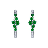 Minimalist 12.7mm Round CZ & Green Emerald CZ Hoop Earrings 925 Sterling Silver
