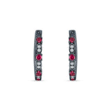 Minimalist 18mm Round Cluster CZ & Ruby CZ Hoop Earrings 925 Sterling Silver