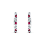 Minimalist 18mm Round Cluster CZ & Ruby CZ Hoop Earrings 925 Sterling Silver