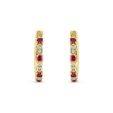 Minimalist 18mm Round Cluster CZ & Ruby CZ Hoop Earrings 925 Sterling Silver