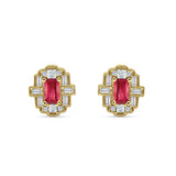 Floral 10.3mm Multistone Stud Earrings Ruby CZ 925 Sterling Silver