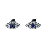 Minimalist 6mm Evil Eye Stud Earrings  Blue Sapphire CZ 925 Sterling Silver