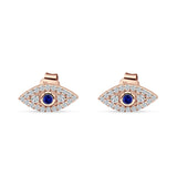 Minimalist 6mm Evil Eye Stud Earrings  Blue Sapphire CZ 925 Sterling Silver