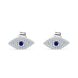 Minimalist 6mm Evil Eye Stud Earrings  Blue Sapphire CZ 925 Sterling Silver