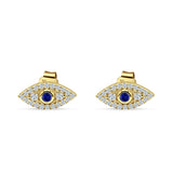 Minimalist 6mm Evil Eye Stud Earrings  Blue Sapphire CZ 925 Sterling Silver