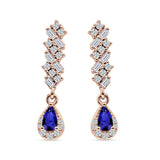 Dangle Drop Pear Stud Earrings Blue Sapphire CZ 925 Sterling Silver