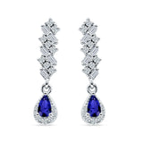 Dangle Drop Pear Stud Earrings Blue Sapphire CZ 925 Sterling Silver