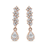 Dangle Drop Pear Stud Earrings Cubic Zirconia 925 Sterling Silver