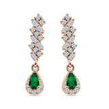 Dangle Drop Pear Stud Earrings Green Emerald CZ 925 Sterling Silver