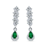 Dangle Drop Pear Stud Earrings Green Emerald CZ 925 Sterling Silver