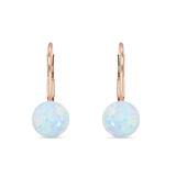 Round 8mm Lab Created Opal Leverback Earrings 925 Sterling Silver