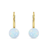 Round 8mm Lab Created Opal Leverback Earrings 925 Sterling Silver