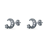 Crescent Moon & Star Stud Earrings