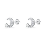 Crescent Moon & Star Stud Earrings